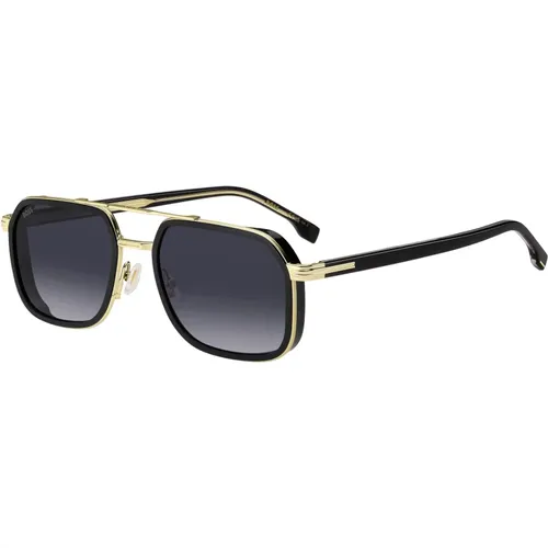 Sunglasses, male, , Size: 55 MM Gold Sunglasses Grey Shaded - Hugo Boss - Modalova