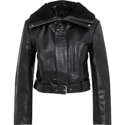 Schwarze Leder Bikerjacke - Victoria Beckham - Modalova