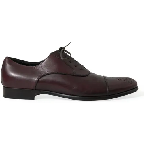 Business Shoes, male, , Size: 11 US Burgundy Leather Formal Derby Dress Shoes - Dolce & Gabbana - Modalova