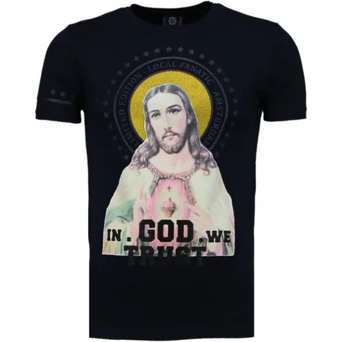 Jesus Gott Vertrauen Rhinestone - Herr T-Shirt - 5094N - Local Fanatic - Modalova