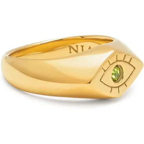 Gold Evil Eye Signet Ring , female, Sizes: 54 MM - Nialaya - Modalova