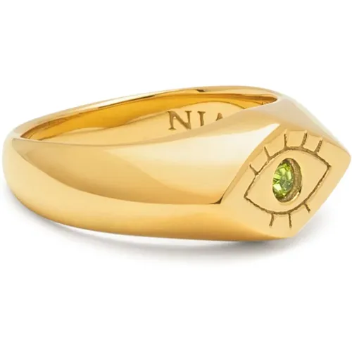 Gold Evil Eye Signet Ring , female, Sizes: 54 MM, 52 MM, 50 MM - Nialaya - Modalova
