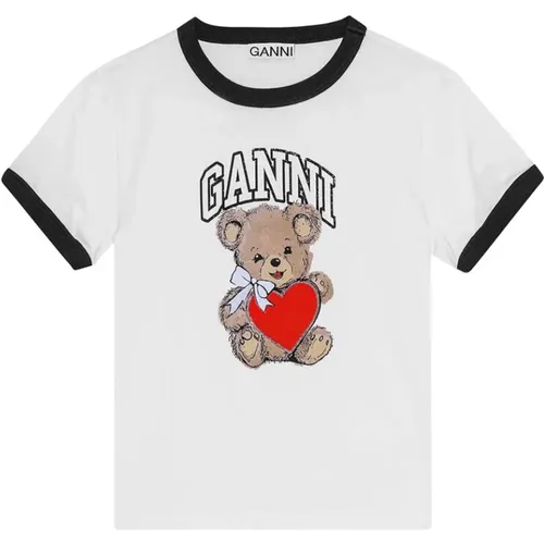 T-Shirts, female, , Size: S Teddy Bear Logo Print T-shirt - Ganni - Modalova