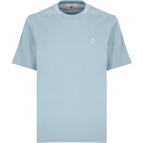 Hellblaue T-Shirts und Polos für Männer , Herren, Größe: XL - BRUNELLO CUCINELLI - Modalova