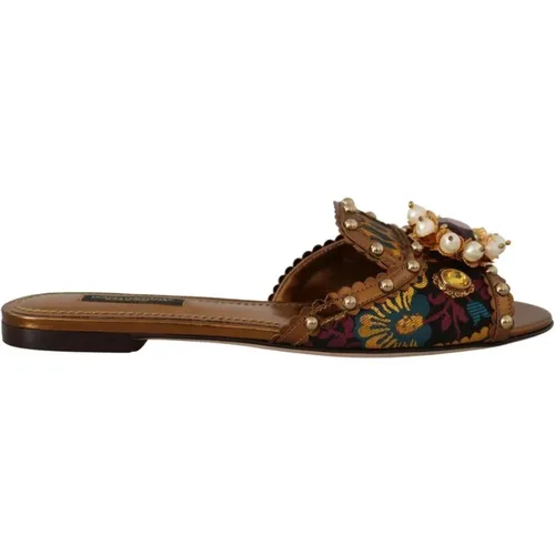 Flache Sandalen mit Blumenmuster - Dolce & Gabbana - Modalova