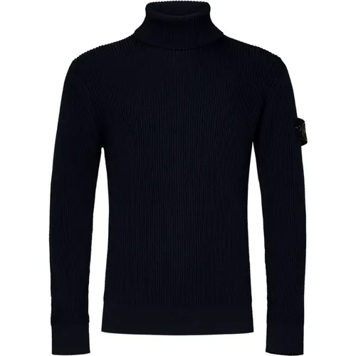 Blauer Rollkragenwollpullover , Herren, Größe: L - Stone Island - Modalova