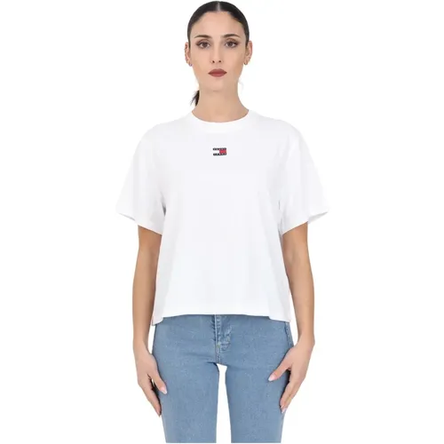 Weiße Baumwoll Damen T-Shirt , Damen, Größe: L - Tommy Jeans - Modalova