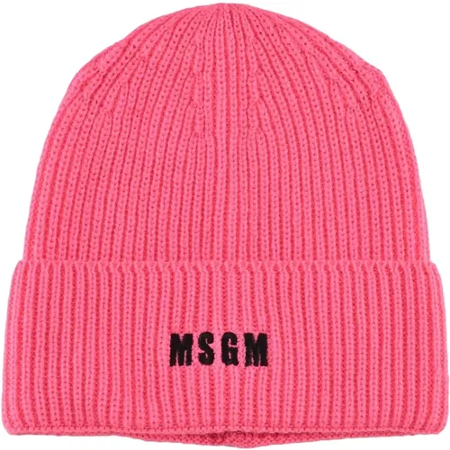 Beanies, female, , Size: ONE SIZE Wool Acetate Beanie Hat - Msgm - Modalova