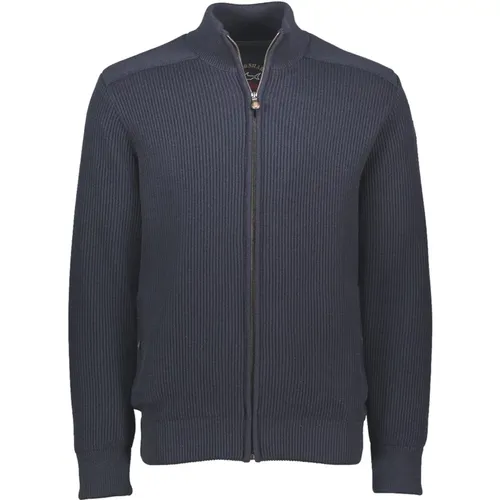 Cardigan in lana con zip e badge iconico C0P1038 , male, Sizes: L - PAUL & SHARK - Modalova