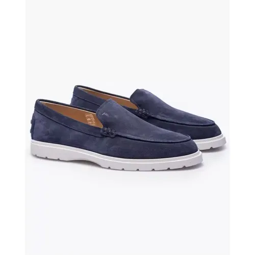 Marineblaue Wildleder-Mokins mit weißen Gummisohlen - Größe 6 , Herren, Größe: 44 EU - TOD'S - Modalova