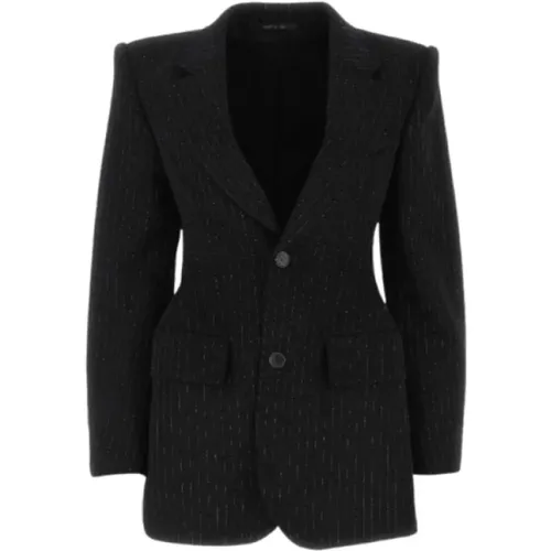 Wool Blazer with Fine White Stripes , female, Sizes: S - Balenciaga - Modalova