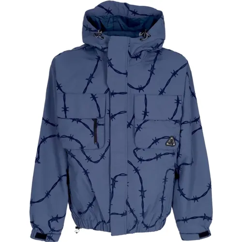 Blaue Nylon-Windjacke mit verstellbarer Kapuze - HUF - Modalova