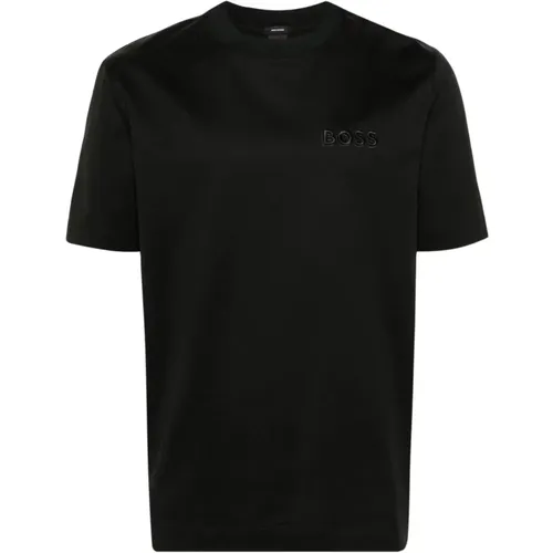 Schwarzes Crewneck T-Shirt mit Besticktem Logo - Boss - Modalova