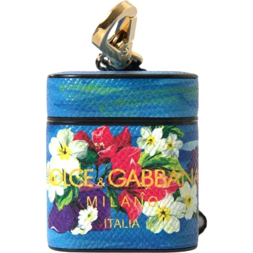 Blaues Blumenleder Airpods-Hülle , Damen, Größe: ONE Size - Dolce & Gabbana - Modalova
