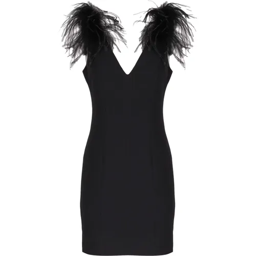 Schwarzes Kleid mit Federn,Kurzes Kleid mit Federn - pinko - Modalova