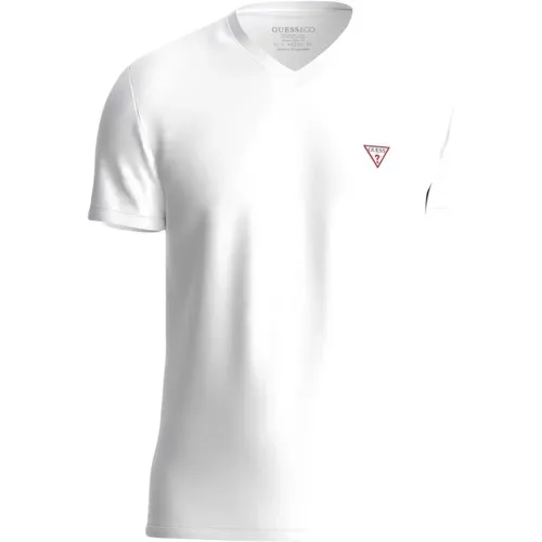 Herren V-Ausschnitt Logo Print T-Shirt - Guess - Modalova