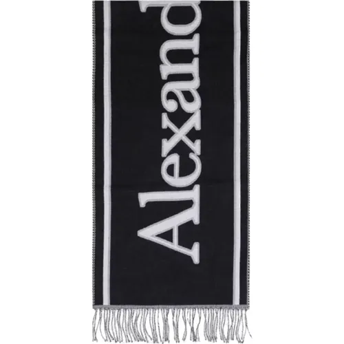 Winter Scarves, male, , Size: ONE SIZE and White Wool Scarf with Fringed Ends - alexander mcqueen - Modalova