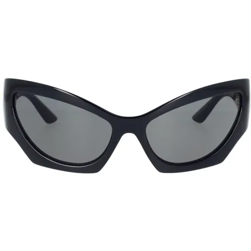 Cat-Eye Sonnenbrille mit dunkelgrauer Linse und schwarzem Rahmen - Versace - Modalova