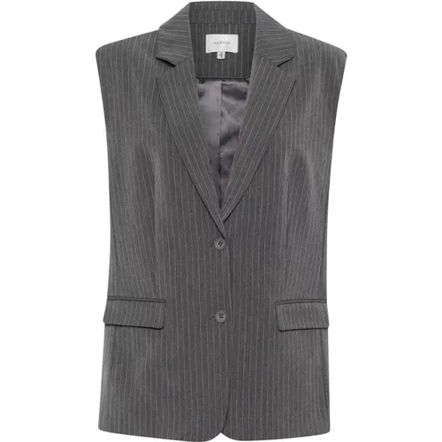 Vests, female, , Size: S Pinstripe Waistcoat Jacket Grey - Gestuz - Modalova