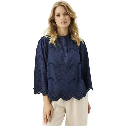 Blouses, female, , Size: M Luna Blouse Navy Embroidered Feminine - IN Front - Modalova