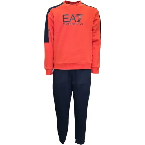 Training Sets, male, , Size: L Cotton Logo Lettering Tracksuit - Emporio Armani EA7 - Modalova