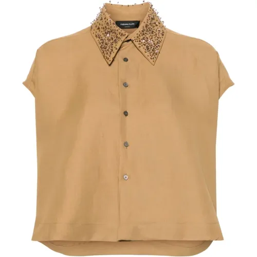 Shirt with Bead Embellishment , female, Sizes: L, M - Fabiana Filippi - Modalova