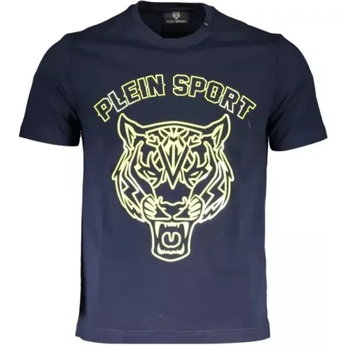 Blau bedrucktes Rundhals-T-Shirt - Plein Sport - Modalova