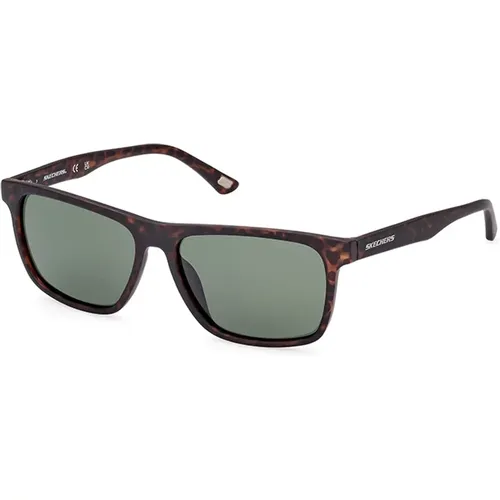 Polarisierte Sonnenbrille Havana Grüne Linse , Herren, Größe: 56 MM - Skechers - Modalova