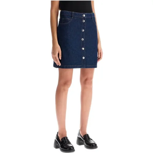 Embroidered Fox Japanese Denim Mini Skirt , female, Sizes: W26, W27, W28, W25 - Maison Kitsuné - Modalova