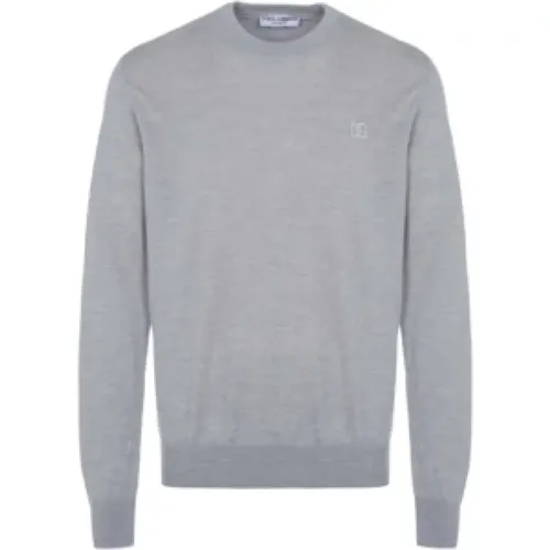 Round-neck Knitwear, male, , Size: L Men's Grey Sweater & Cardigan - Dolce & Gabbana - Modalova