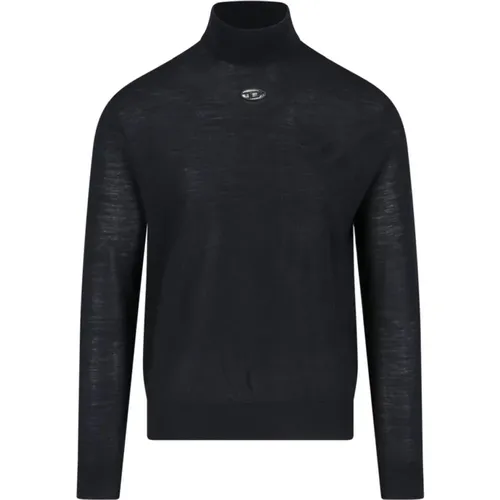 Turtlenecks, male, , Size: M Wool Sweater with Logo Embroidery - Diesel - Modalova