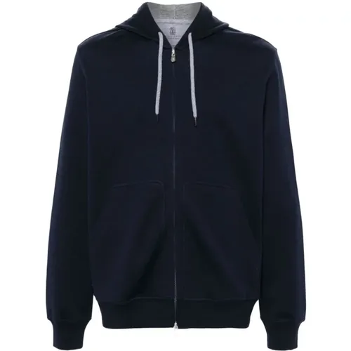 Zip-throughs, male, , Size: XL Hooded Sweater Jersey Cotton Cashmere Silk - BRUNELLO CUCINELLI - Modalova