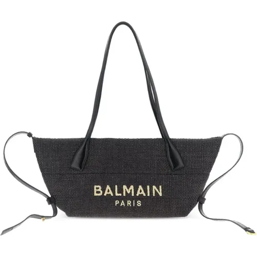 Shoulder Bags, female, , Size: ONE SIZE Track Raffia Tote Bag - Balmain - Modalova