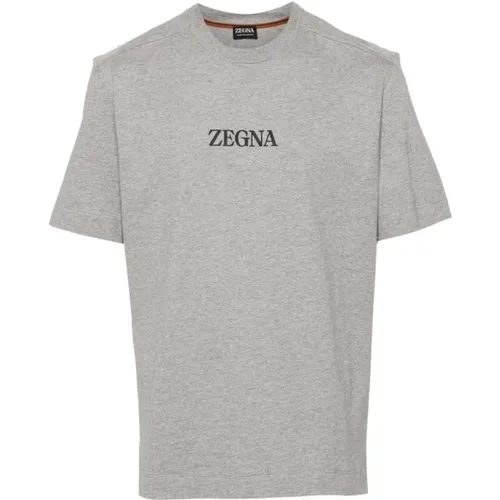 Graue T-Shirts und Polos mit Logo-Print , Herren, Größe: M - Ermenegildo Zegna - Modalova