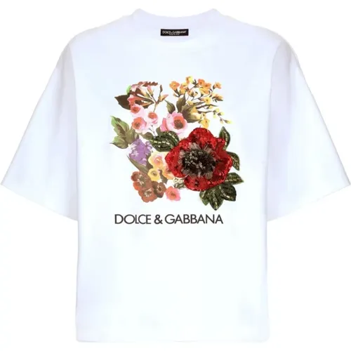 Sequin T-Shirt , female, Sizes: M, S, XS - Dolce & Gabbana - Modalova