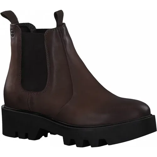Braune Nubuk Ankle Boots - Chunky Sohle, Elastische Passform , Damen, Größe: 37 EU - tamaris - Modalova