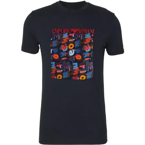 Baumwoll-Jersey T-Shirt mit koordiniertem Patch-Druck - Emporio Armani - Modalova