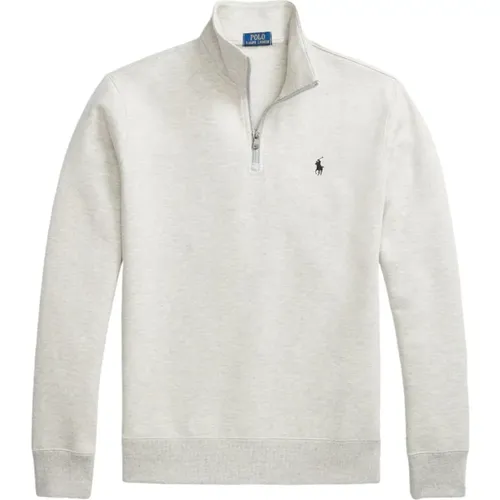 Double-Knit Quarter-Zip Pullover Grau , Herren, Größe: L - Ralph Lauren - Modalova