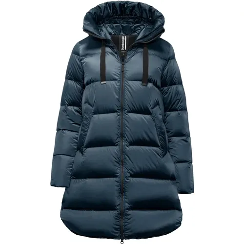 Bright Nylon Long Down Jacket - Geneva A-line Hooded , female, Sizes: M, XS, S - BomBoogie - Modalova