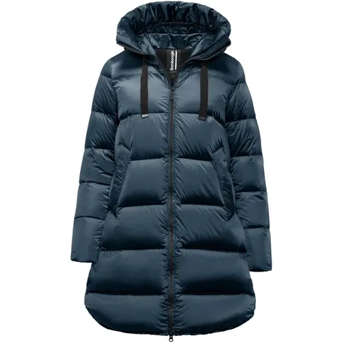 Bright Nylon Long Down Jacket - Geneva A-line Hooded , female, Sizes: M, XS, XL, S - BomBoogie - Modalova