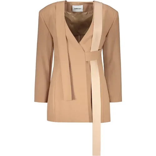 Blazers, female, , Size: M V-neck blazer with coordinated belt - Ambush - Modalova