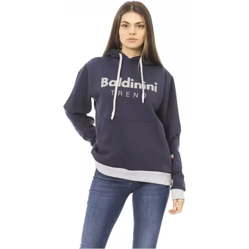 Hoodies, female, , Size: S Cotton Sweater with Long Sleeve Fleece Hoodie - Baldinini - Modalova