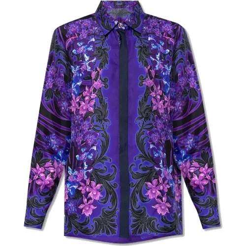 Seidenbedrucktes Hemd mit Orchidea Barocco-Print - Versace - Modalova