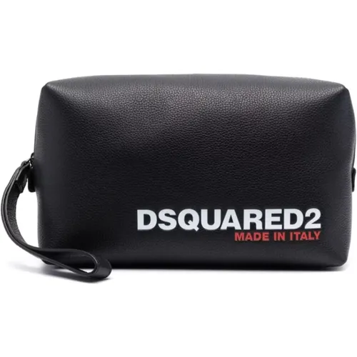 Toilet Bags, male, , Size: ONE SIZE Leather Wash Bag Clutch - Dsquared2 - Modalova