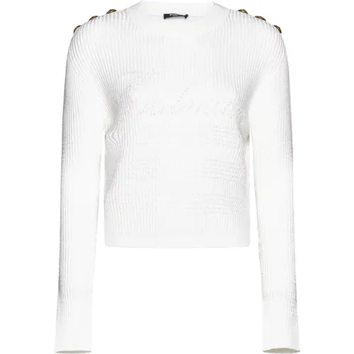 Knitted Sweater with Logo Embellishment , female, Sizes: S - Balmain - Modalova