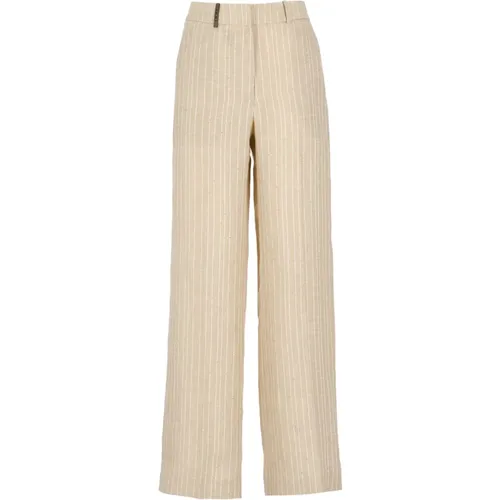 Striped Linen Trousers , female, Sizes: 2XS, S - PESERICO - Modalova
