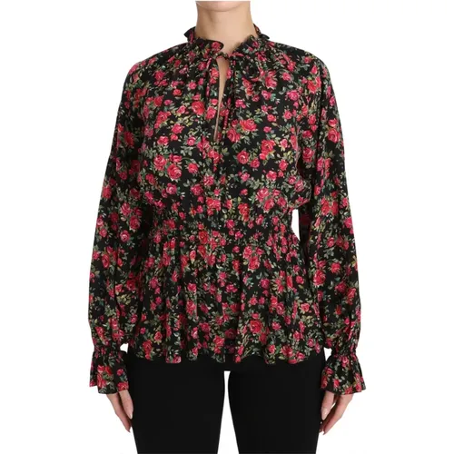 Blouses, female, , Size: 2XS Stunning Rose Print Floral Blouse - Dolce & Gabbana - Modalova