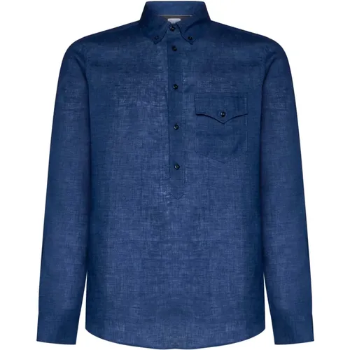 Linen Button-Down Shirt , male, Sizes: 2XL - BRUNELLO CUCINELLI - Modalova