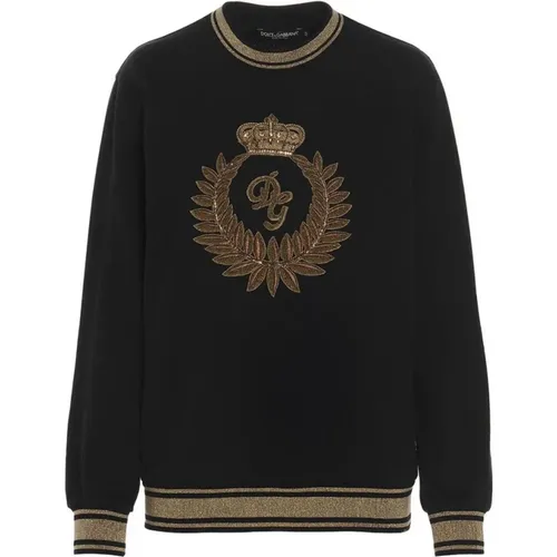 Bestickter Wappen Baumwoll Sweatshirt - Dolce & Gabbana - Modalova