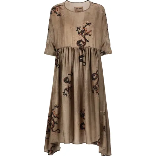Contrast Dress with Flounce , female, Sizes: M, L - UMA Wang - Modalova